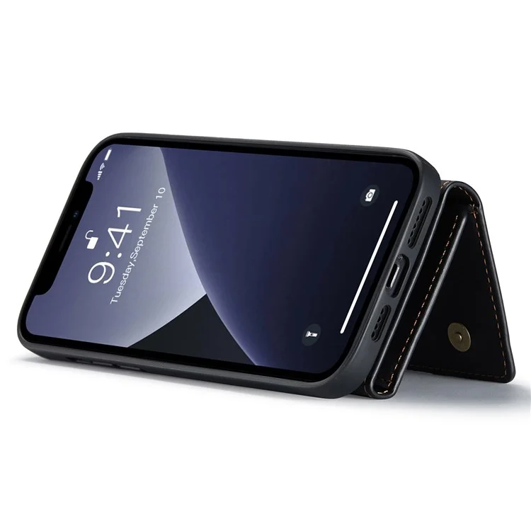 DG.MING Série M1 Pour iPhone 14 Pro Max 6,7 pouces Anti-choc Magnétique Amovible 2-en-1 Portefeuille PC+TPU+PU Cuir Résistant à l'Usure Étui de Téléphone - Noir 