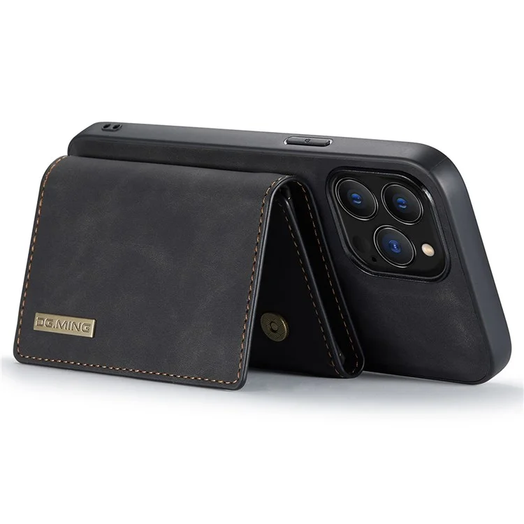 DG.MING Série M1 Pour iPhone 14 Pro Max 6,7 pouces Anti-choc Magnétique Amovible 2-en-1 Portefeuille PC+TPU+PU Cuir Résistant à l'Usure Étui de Téléphone - Noir 