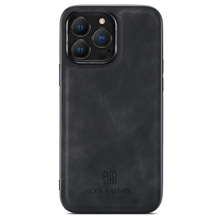 DG.MING Série M1 Pour iPhone 14 Pro Max 6,7 pouces Anti-choc Magnétique Amovible 2-en-1 Portefeuille PC+TPU+PU Cuir Résistant à l'Usure Étui de Téléphone - Noir 