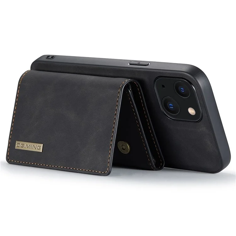 DG.MING M1 Series For iPhone 14 Plus 6.7 inch Detachable Magnetic 2-in-1 Wallet Anti-scratch Phone Case PC+TPU+PU Leather Protector - Black