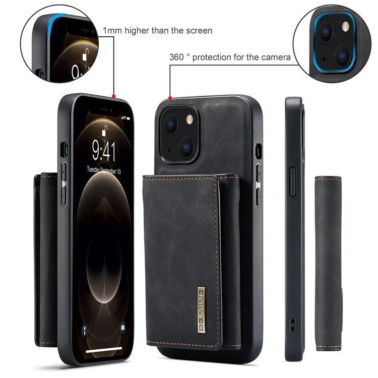 DG.MING M1 Series For iPhone 14 Plus 6.7 inch Detachable Magnetic 2-in-1 Wallet Anti-scratch Phone Case PC+TPU+PU Leather Protector - Black