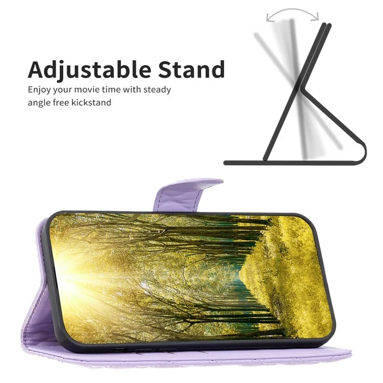 Binfen Color Para Xiaomi Mi 11 Lite 4G / 5g / 11 Lite 5G NE Carteira Caso BF Style-14 Rhombus Padrão Impresso Matte PU Couro Flip Stand Tampa - Roxo