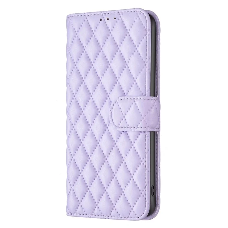 BINFEN COLOR Para Xiaomi Mi 11 Lite 4G / 5G / 11 Lite 5G NE Funda de Cartera BF Style-14 Patrón de Rombos Estampado Cuero PU Mate Flip Stand Cover - Púrpura