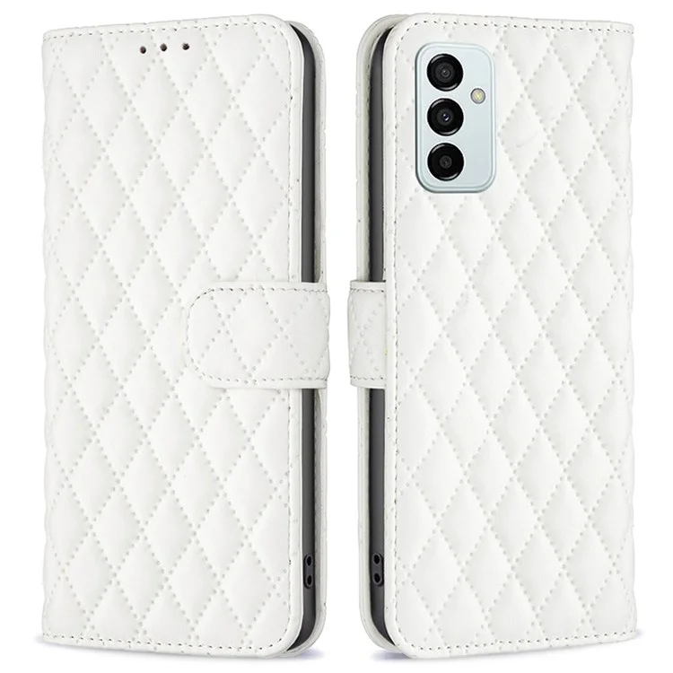 Couleur Binfen Pour Samsung Galaxy M23 5G / F23 5G Matte Case BF Style-14 Imprimé Rhombus Modèle PU Coueur de Portefeuille en Cuir Avec Support - Blanche