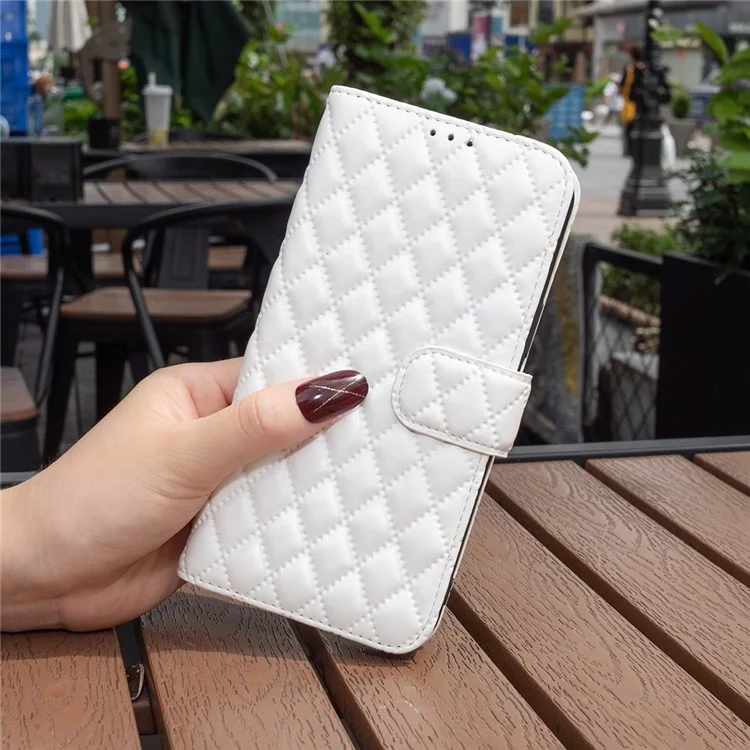 Couleur Binfen Pour Samsung Galaxy M23 5G / F23 5G Matte Case BF Style-14 Imprimé Rhombus Modèle PU Coueur de Portefeuille en Cuir Avec Support - Blanche