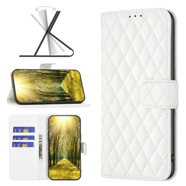 Couleur Binfen Pour Samsung Galaxy M23 5G / F23 5G Matte Case BF Style-14 Imprimé Rhombus Modèle PU Coueur de Portefeuille en Cuir Avec Support - Blanche