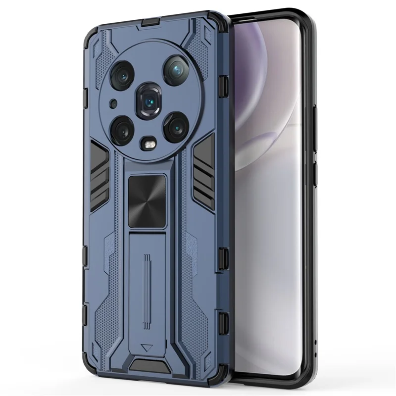 For Honor Magic4 Pro 5G Hybrid Kickstand Phone Case Hard PC Soft TPU Shock-Absorbing Cover - Blue