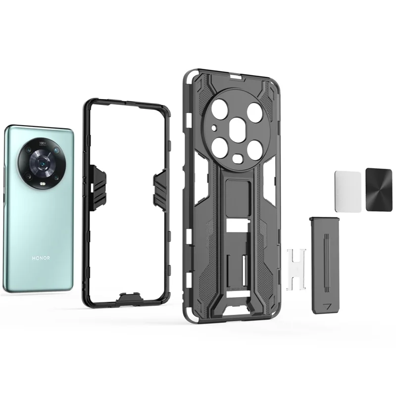 For Honor Magic4 Pro 5G Hybrid Kickstand Phone Case Hard PC Soft TPU Shock-Absorbing Cover - Blue