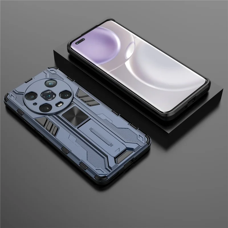 For Honor Magic4 Pro 5G Hybrid Kickstand Phone Case Hard PC Soft TPU Shock-Absorbing Cover - Blue
