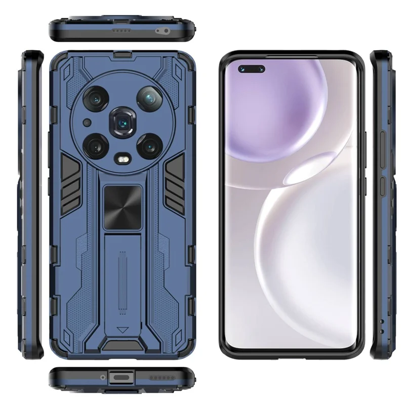 For Honor Magic4 Pro 5G Hybrid Kickstand Phone Case Hard PC Soft TPU Shock-Absorbing Cover - Blue