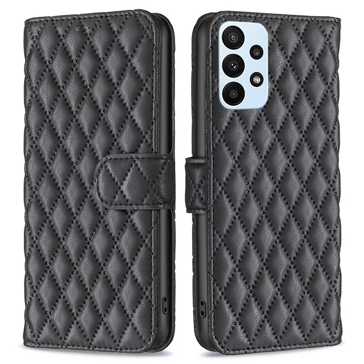 BINFEN COLOR Pour Samsung Galaxy A23 5G (Version mondiale) / 4G BF Style-14 Étui à motif losangé imprimé Housse de protection complète Support mat en PU Leather Wallet - Noir