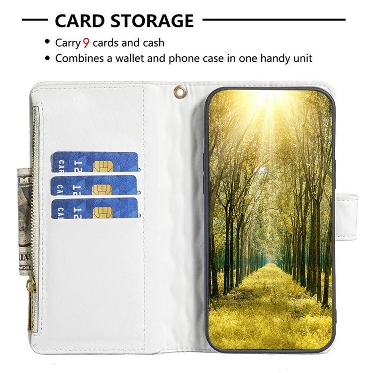 BINFEN COLOR for Xiaomi Redmi Note 10 Pro 4G (Global) / (India) / Note 10 Pro Max 4G BF Style-15 Smart Phone Imprinted Rhombus Pattern Case with Zipper Pocket Stand Matte PU Leather Wallet Cover - White