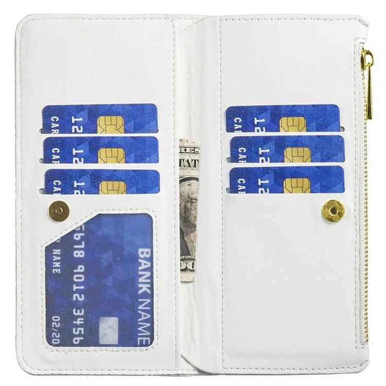 BINFEN COLOR for Xiaomi Redmi Note 10 Pro 4G (Global) / (India) / Note 10 Pro Max 4G BF Style-15 Smart Phone Imprinted Rhombus Pattern Case with Zipper Pocket Stand Matte PU Leather Wallet Cover - White