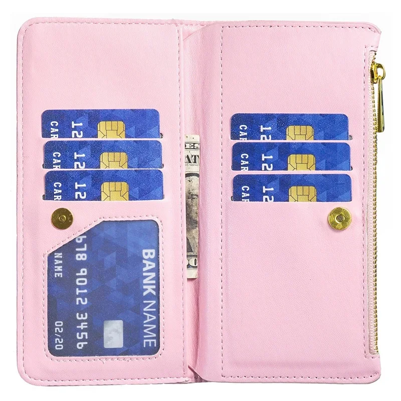 BINFEN COLOR BF Style-15 for Xiaomi Redmi 10C 4G Zipper Pocket Design Imprinted Rhombus Pattern Cover Matte Anti-wear PU Leather Full Protection Phone Case with Stand Wallet - Pink