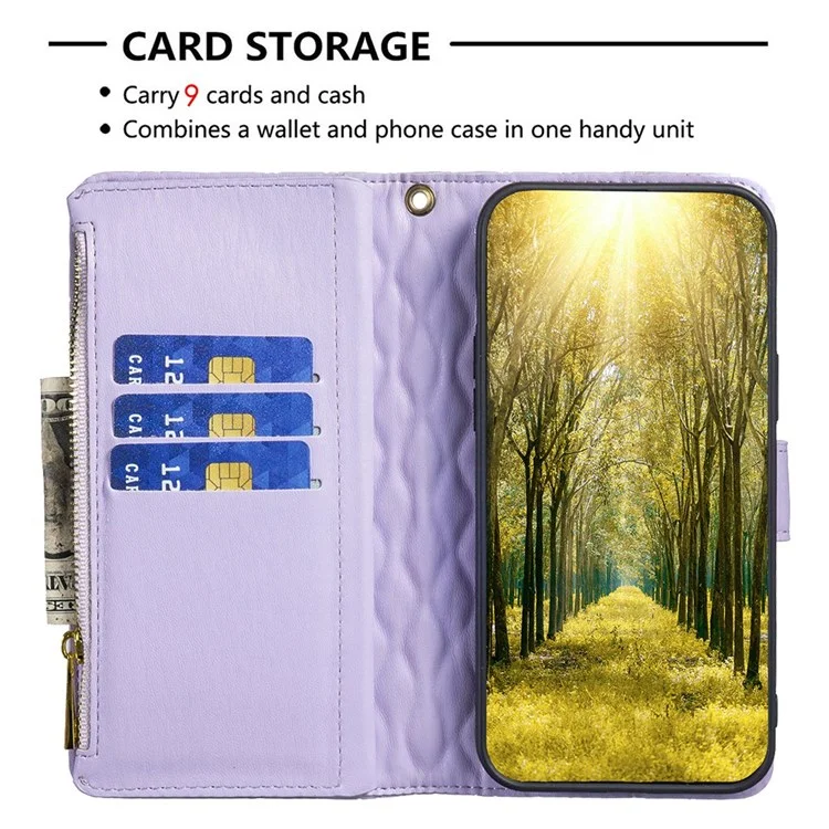 Binfen Colore Per Samsung Galaxy S22 Ultra 5G BF Style-15 Custodia Rhombus Exprinted Rhombus Con Copertina di Portafoglio di Cuoio Per Visione Tascabile Con Cerniera - Viola