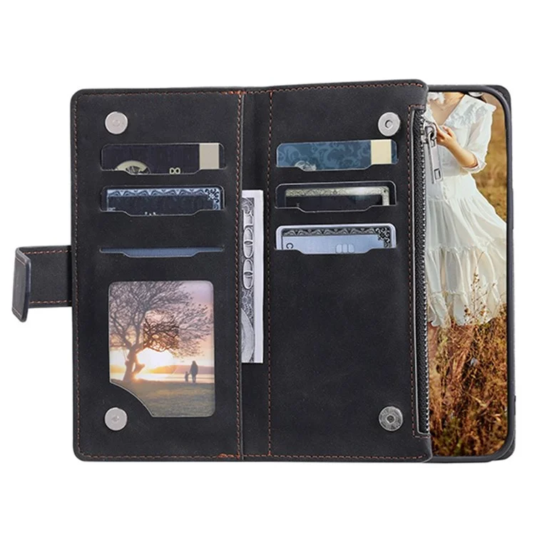 005 Stil Für Samsung Galaxy A72 4G / 5G Reißverschluss -taschen -design Rhombus Textur Telefonabdeckung PU Leder Ständer Brieftasche Schutzhülle Mit Handgelenkriemen - Schwarz