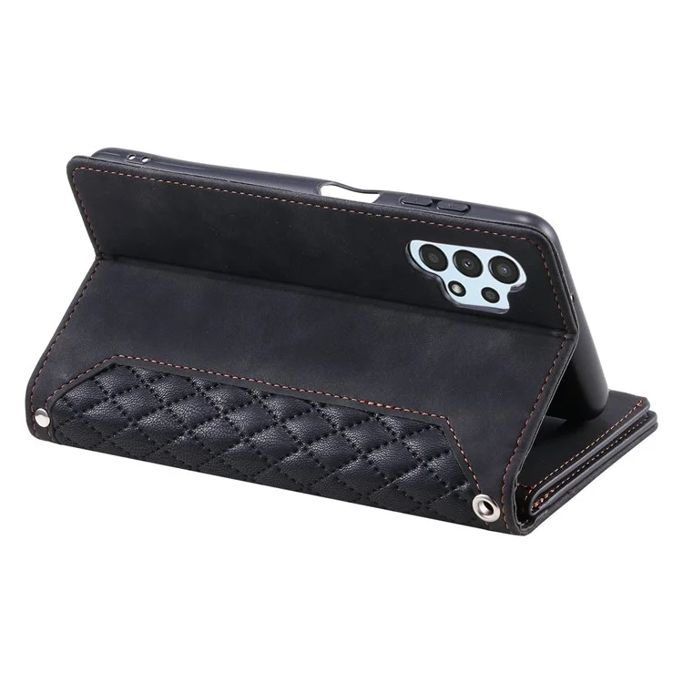 Estilo 005 Para Samsung Galaxy A32 5G / M32 5G Pocket Design Pocket Phone Soporte PU Cubierta de Cuero pu Textura de la Caja Protectora Del Estuche Con Correa - Negro