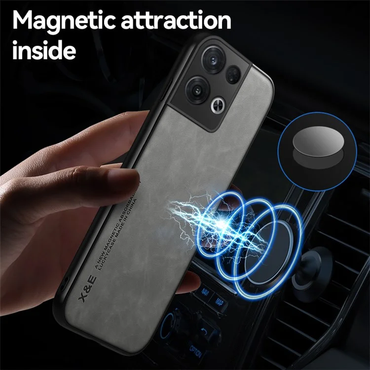 x & e Skin-touch-telefonkoffer Für Oppo Reno8 5G (globale Version) / Reno8 5G, Präzise Ausschnitt PU Lederbeschichtete TPU -abdeckung Mit Autohalterung Metallblatt - Grün