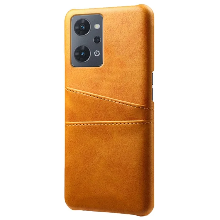 For Oppo Reno7 A (Japan Version) 5G Anti-scratch Anti-fall Dual Card Slots Holder Case PU Leather Coated Hard PC Phone Shell - Orange