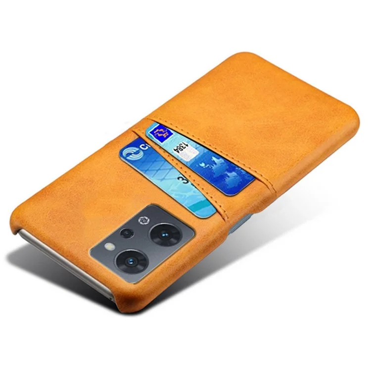For Oppo Reno7 A (Japan Version) 5G Anti-scratch Anti-fall Dual Card Slots Holder Case PU Leather Coated Hard PC Phone Shell - Orange