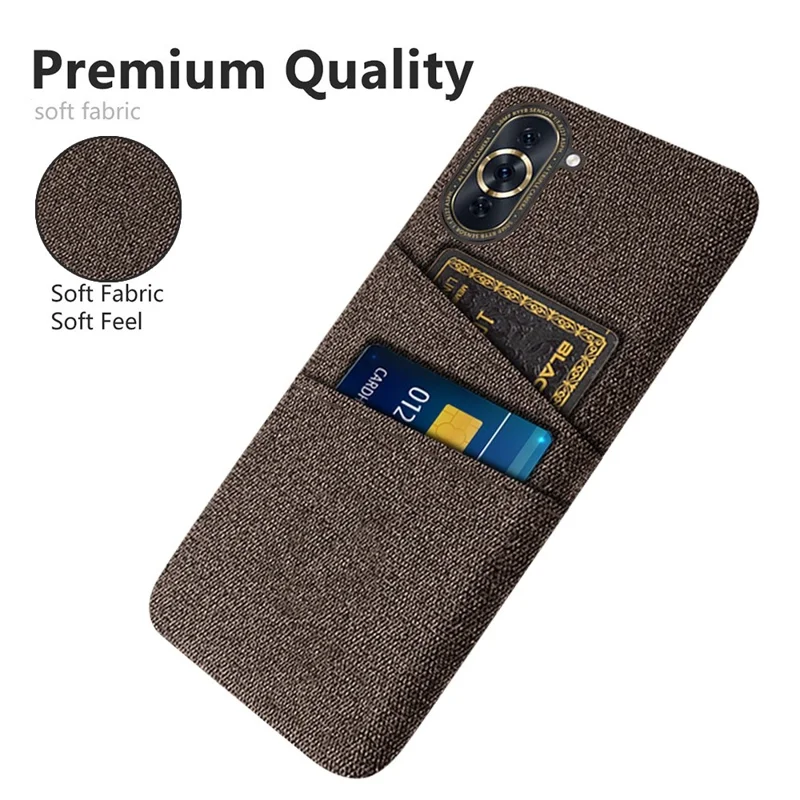 For Huawei nova 10 4G Card Holder Design Phone Case Cloth Texture PC Shockproof Back Cover - Brown