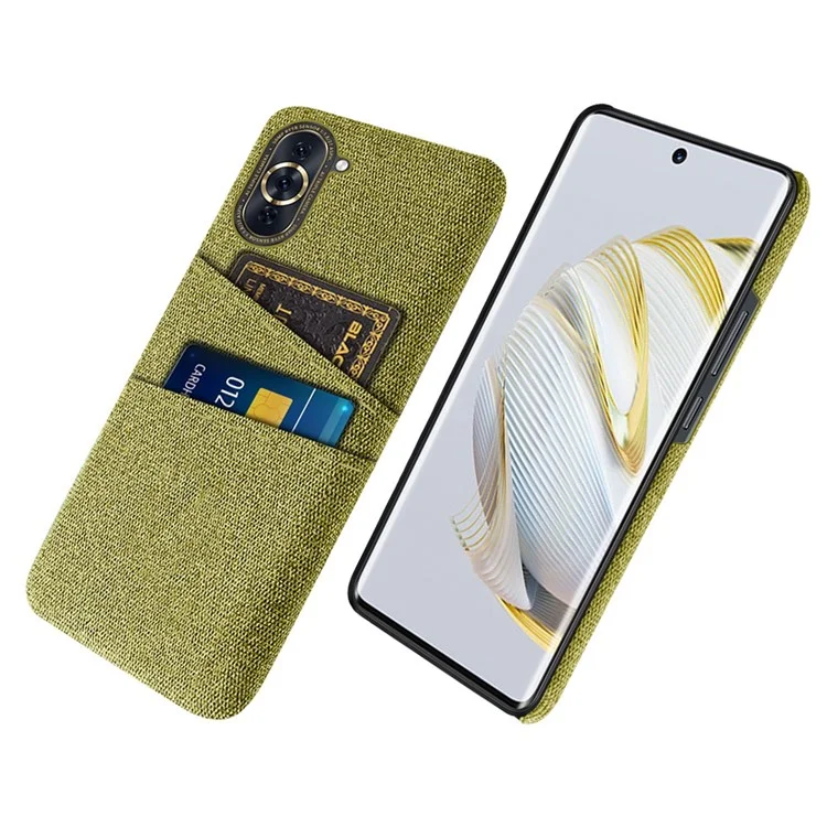 For Huawei nova 10 Pro 4G Cellphone Protector Soft Touch Cloth Texture PC Back Cover with Dual Card Holder - Yellow