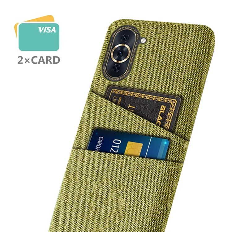 For Huawei nova 10 Pro 4G Cellphone Protector Soft Touch Cloth Texture PC Back Cover with Dual Card Holder - Yellow