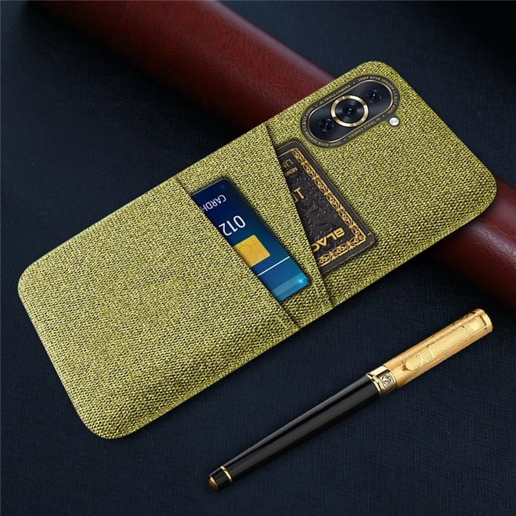 For Huawei nova 10 Pro 4G Cellphone Protector Soft Touch Cloth Texture PC Back Cover with Dual Card Holder - Yellow