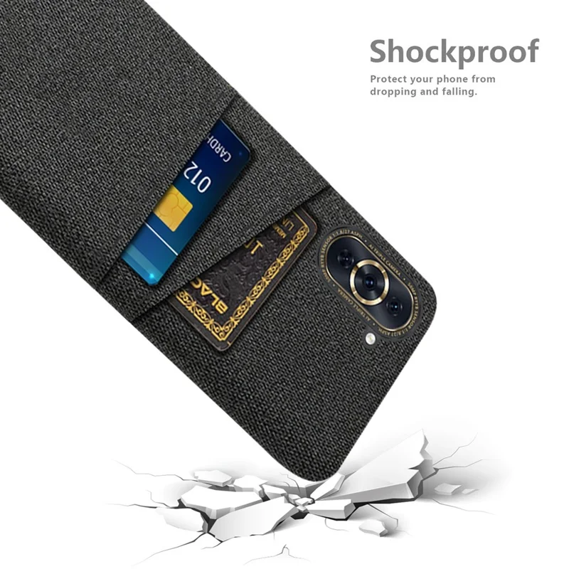 For Huawei nova 10 Pro 4G Cellphone Protector Soft Touch Cloth Texture PC Back Cover with Dual Card Holder - Black