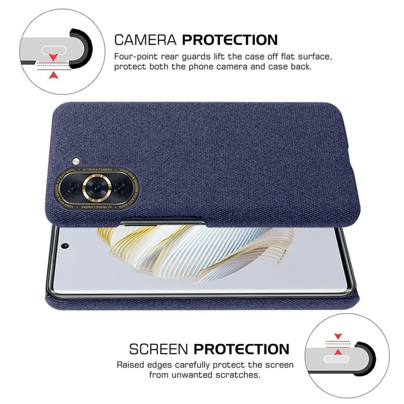 For Huawei nova 10 4G Lightweight Phone Case Solid Color Cloth Fabric Drop-proof Phone Cover - Blue