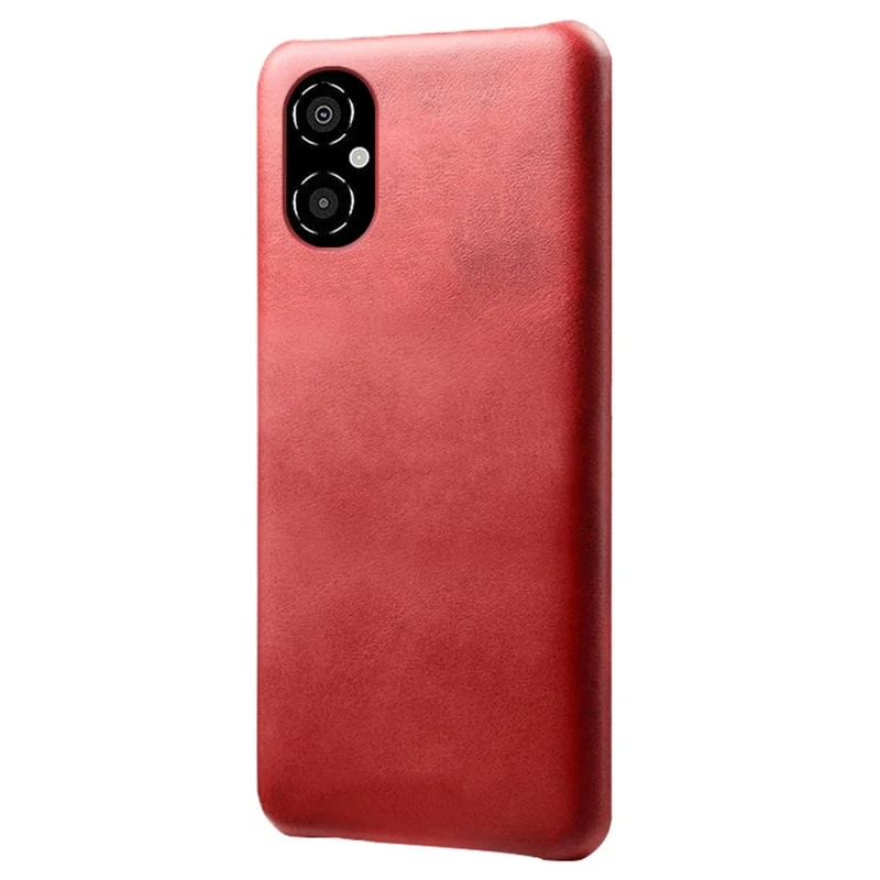 For Xiaomi Poco M4 5G Calf Textured PU Leather Coating Hard PC Shockproof Cell Phone Case Protective Shell - Red