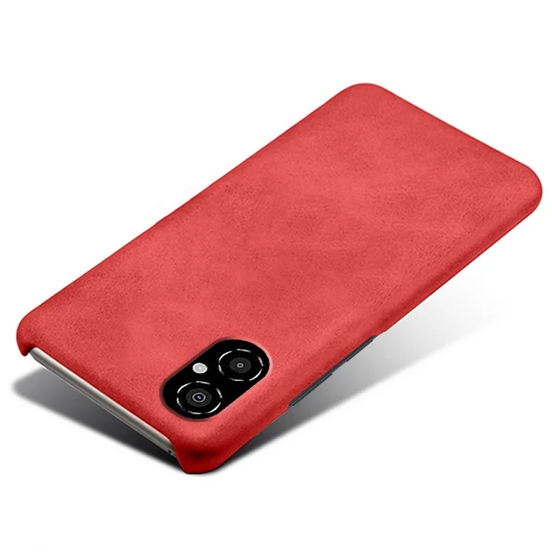 For Xiaomi Poco M4 5G Calf Textured PU Leather Coating Hard PC Shockproof Cell Phone Case Protective Shell - Red