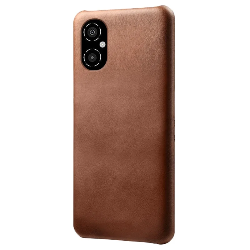 For Xiaomi Poco M4 5G Calf Textured PU Leather Coating Hard PC Shockproof Cell Phone Case Protective Shell - Brown