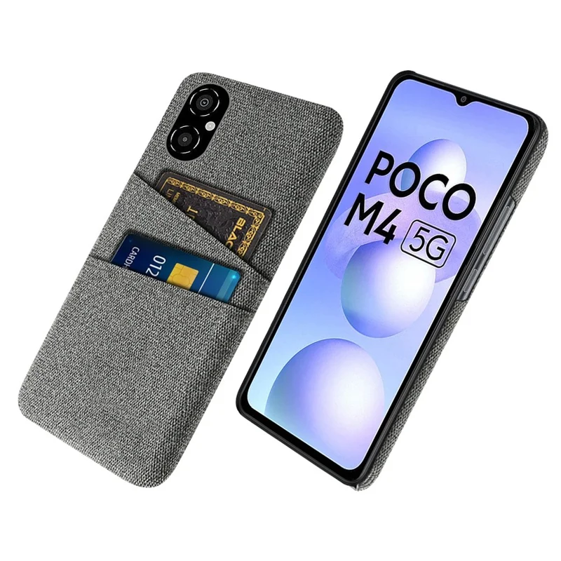 For Xiaomi Poco M4 5G Anti-scratch Phone Case Soft Touch Cloth Texture PC Back Cover with Dual Card Holder - Grey