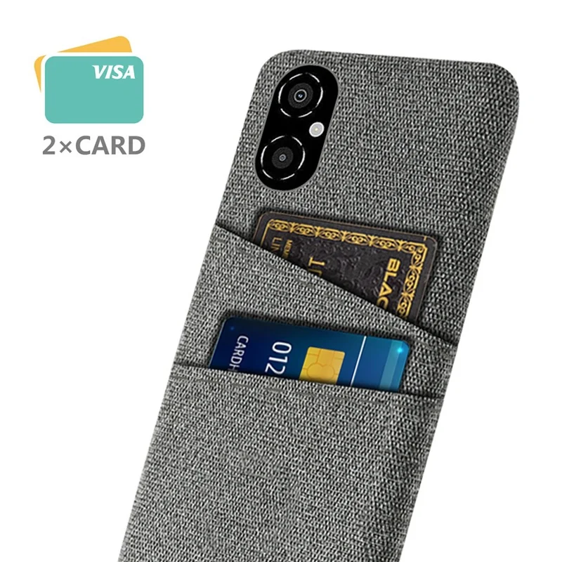 For Xiaomi Poco M4 5G Anti-scratch Phone Case Soft Touch Cloth Texture PC Back Cover with Dual Card Holder - Grey