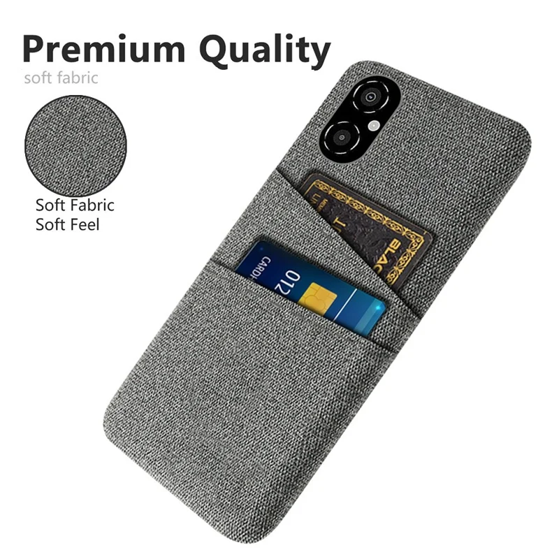 For Xiaomi Poco M4 5G Anti-scratch Phone Case Soft Touch Cloth Texture PC Back Cover with Dual Card Holder - Grey