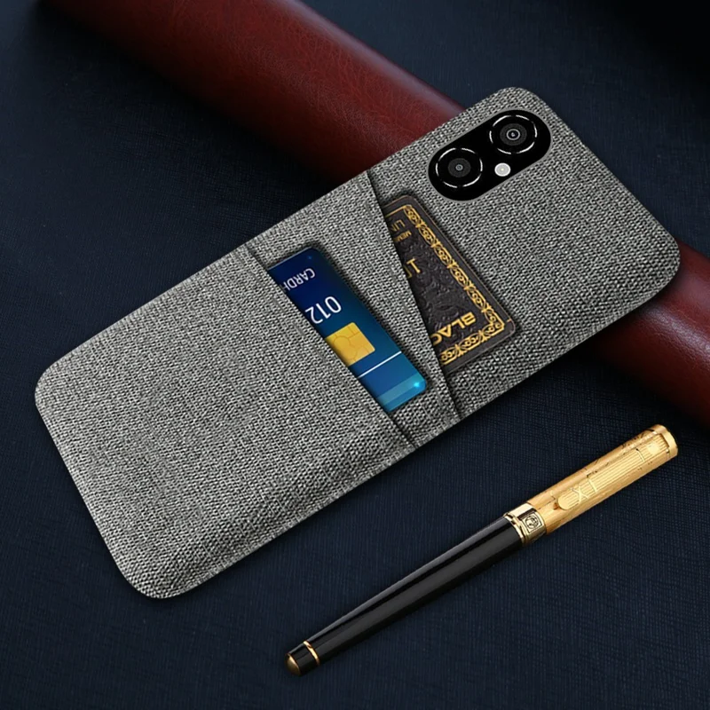 For Xiaomi Poco M4 5G Anti-scratch Phone Case Soft Touch Cloth Texture PC Back Cover with Dual Card Holder - Grey
