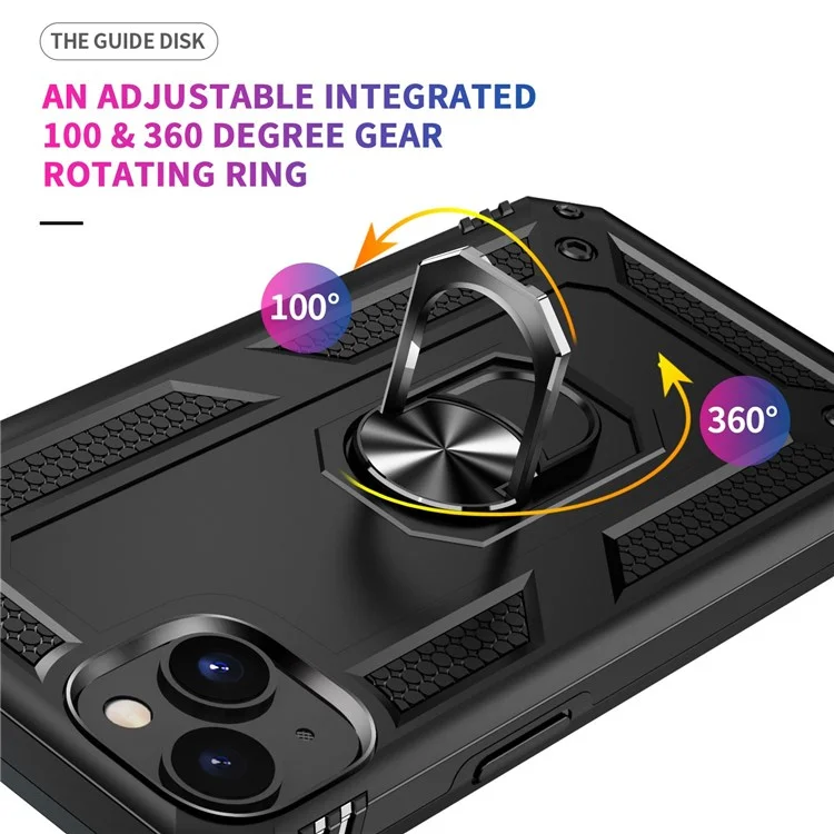 Para iPhone 14 6.1 pulgadas Funda de teléfono protectora de grado militar a prueba de golpes de TPU + PC con soporte y hoja de metal para montaje en coche - Negro