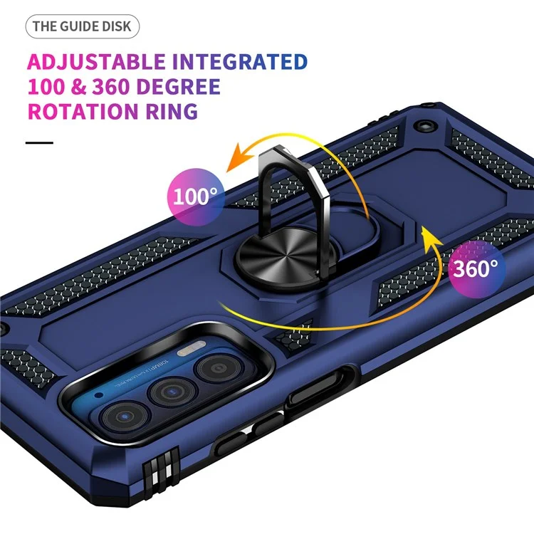 Для Motorola Edge (2021) Ring Holder Kickstand Phone Case Soft TPU + Hard PC Drop-proof Back Cover with Built-in Metal Sheet - Blue