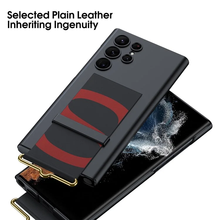 GKK Für Samsung Galaxy S22 Ultra 5G Handgelenk Band Kickstand Design Anti-wear-handy-hülle Pc+pu-leder Gut Geschützt - Kohlefaser