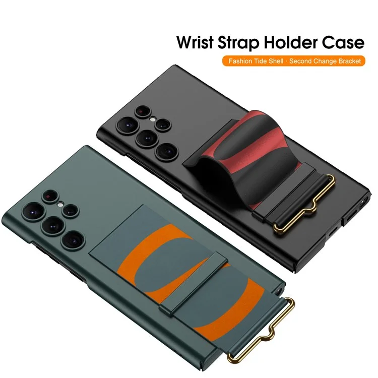 GKK Für Samsung Galaxy S22 Ultra 5G Handgelenk Band Kickstand Design Anti-wear-handy-hülle Pc+pu-leder Gut Geschützt - Kohlefaser