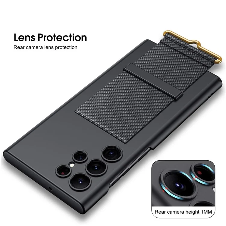 GKK Für Samsung Galaxy S22 Ultra 5G Handgelenk Band Kickstand Design Anti-wear-handy-hülle Pc+pu-leder Gut Geschützt - Kohlefaser