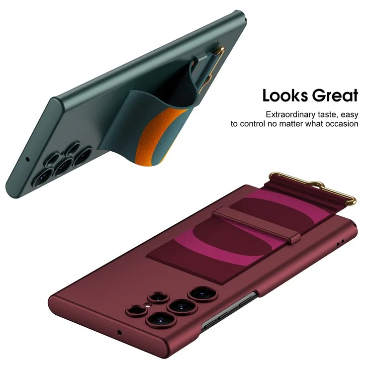 GKK Für Samsung Galaxy S22 Ultra 5G Handgelenk Band Kickstand Design Anti-wear-handy-hülle Pc+pu-leder Gut Geschützt - Kohlefaser
