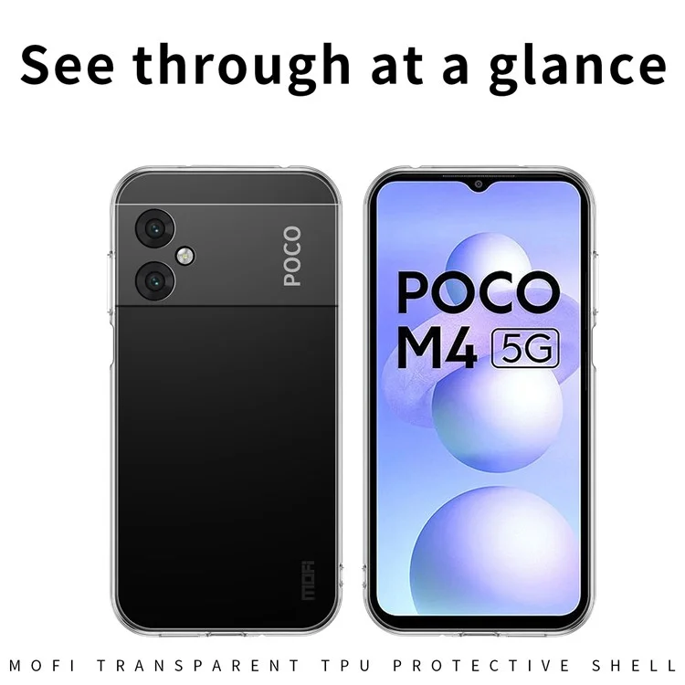 MOFI Transparent Soft TPU Case for Xiaomi Poco M4 5G, Scratch-resistant Protective Phone Cover