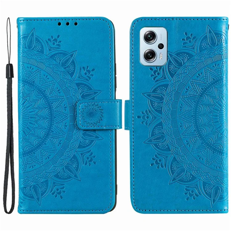 Per Xiaomi Redmi Note 11T Pro 5G / Note 11T Pro+ 5G / Note 12T Pro 5G / Poco X4 GT 5G / Redmi K50i 5G Custodia Portafoglio Stampato Motivo Fiore Mandala in Pelle PU con Supporto Magnetico Flip Cover con Cinturino - Blu