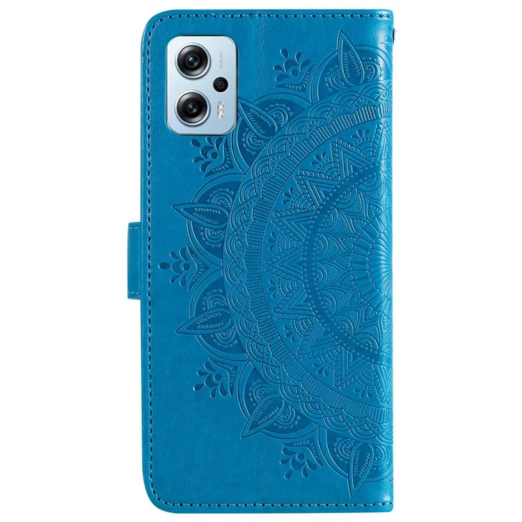 Per Xiaomi Redmi Note 11T Pro 5G / Note 11T Pro+ 5G / Note 12T Pro 5G / Poco X4 GT 5G / Redmi K50i 5G Custodia Portafoglio Stampato Motivo Fiore Mandala in Pelle PU con Supporto Magnetico Flip Cover con Cinturino - Blu
