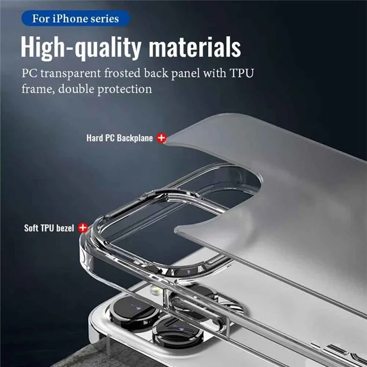 Pour iPhone 13 Pro Max 6.7 pouces Coque de téléphone de protection hybride PC+TPU antichoc mat - Noir transparent