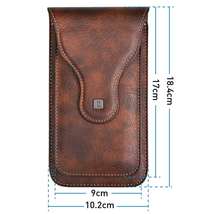 Vertical PU Leather Waist Pouch for 6.5-inch Cell Phones Dual Layer Belt Phone Bag with Hook - Brown