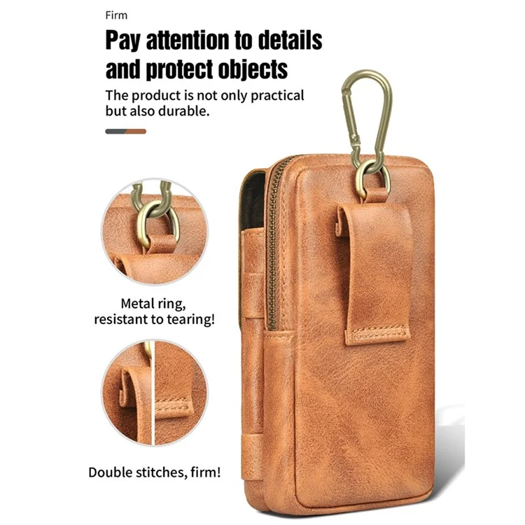 PULOKA Vertical Multifunction Mobile Phone Zippered Bag for 7.2-inch Cell Phones PU Leather Waist Pouch with Pen Holder - Dark Grey