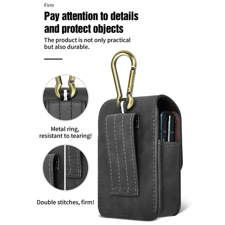 Puloka Para Samsung Galaxy Z Flip4 5g Bolsa de Cintura Portátil Bolsa de Couro PU Resistente a Arranhões Vertical Com Gancho - Preto